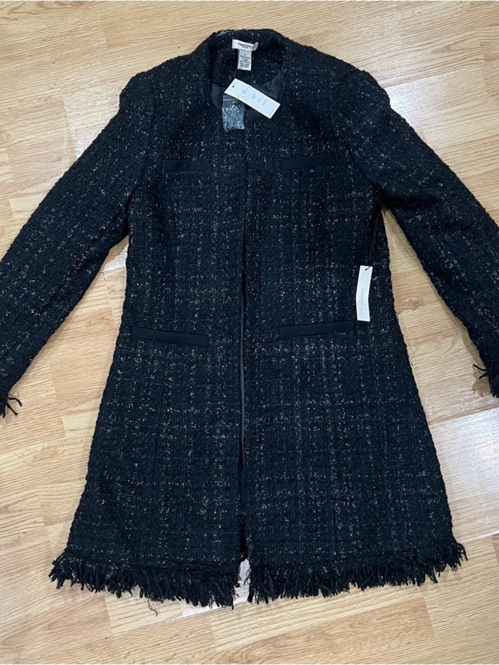 Vertigo Paris Wool Tweed Fringe Lady Jacket Coat Chanel Preppy Dark Size M
